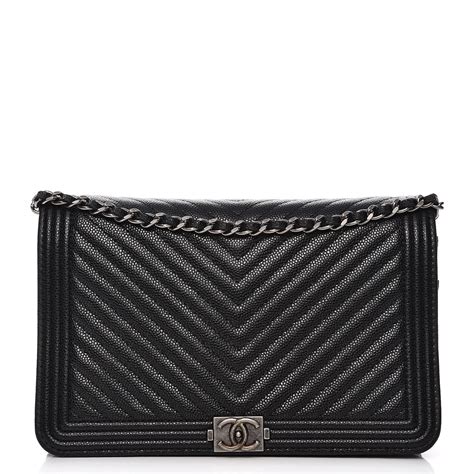 CHANEL Patent Chevron Quilted Boy Wallet On Chain WOC 